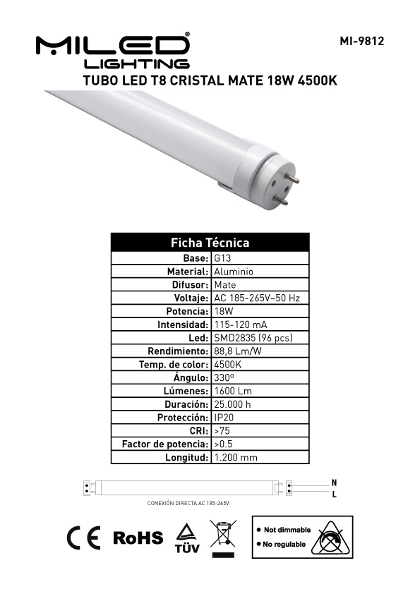 FICHA TECNICA TUBO LED 18W MI-9812